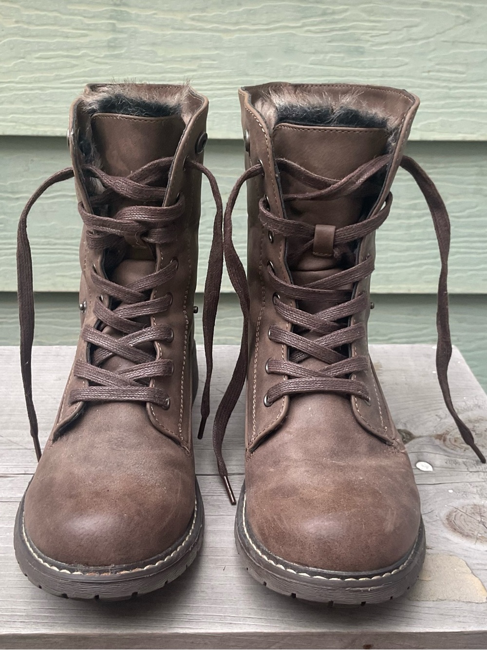 Women’s Brown Faux-Fur Lace-Up Boots - Picture 2 of 8